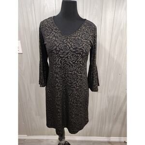 MSK Women's Dress Dark Floral Size M Bell Sleeves Witchy Gothic Office Church